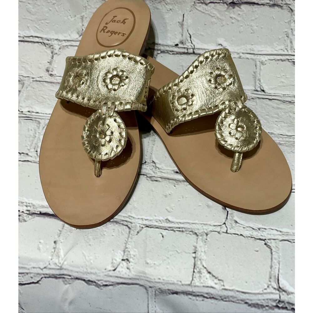 Jack Rogers Hold Leather Gold Sandals 6